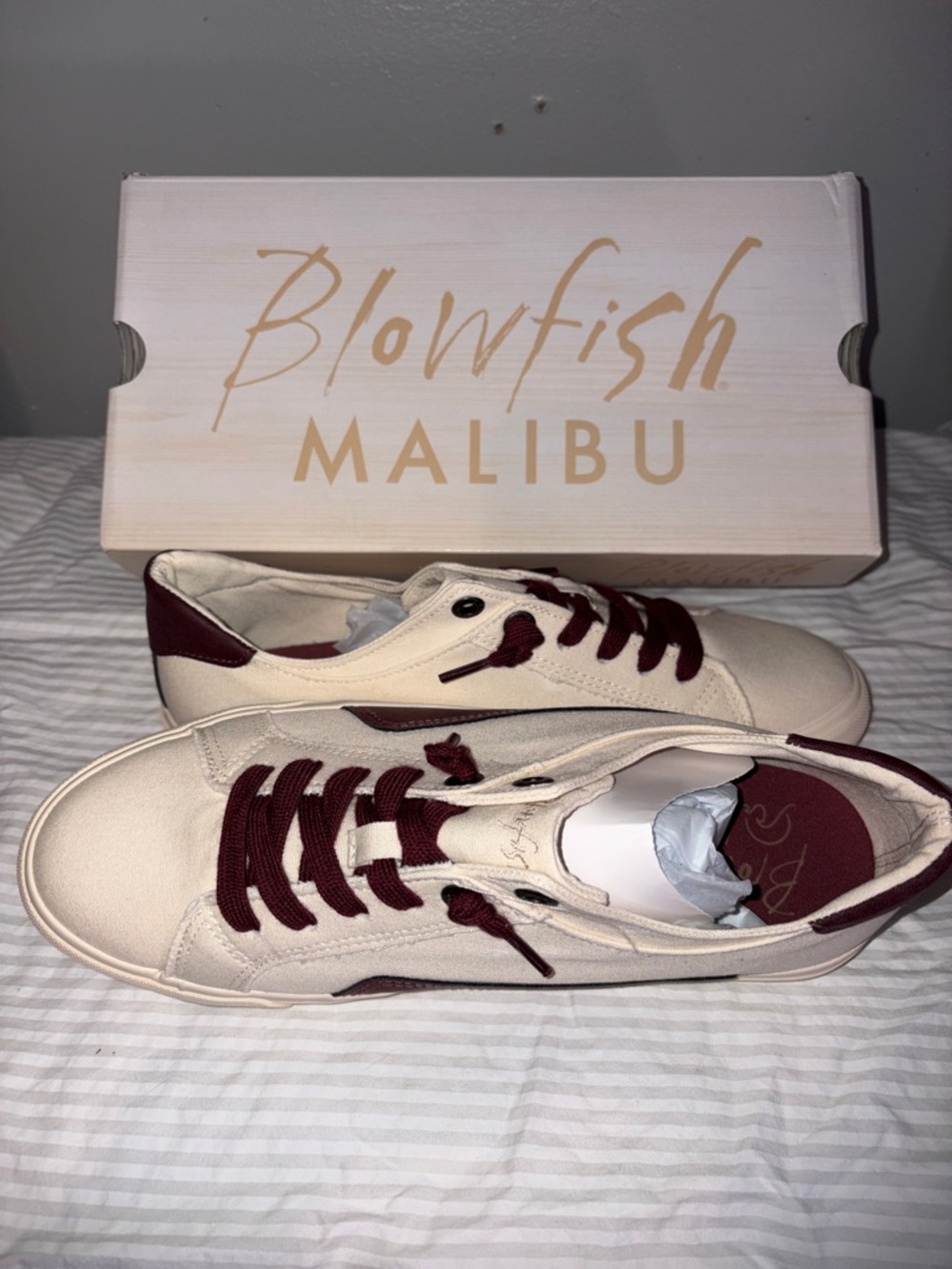 Blowfish Malibu Cream and Burgundy Low-Top Sneakers